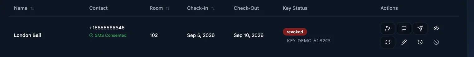 Zentry guest row with key status and controls to revoke access